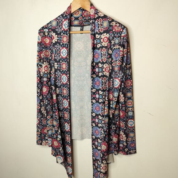 Onzie Floral Cardigan Wrap Stretchy Colorful Draped Front - Picture 4 of 11